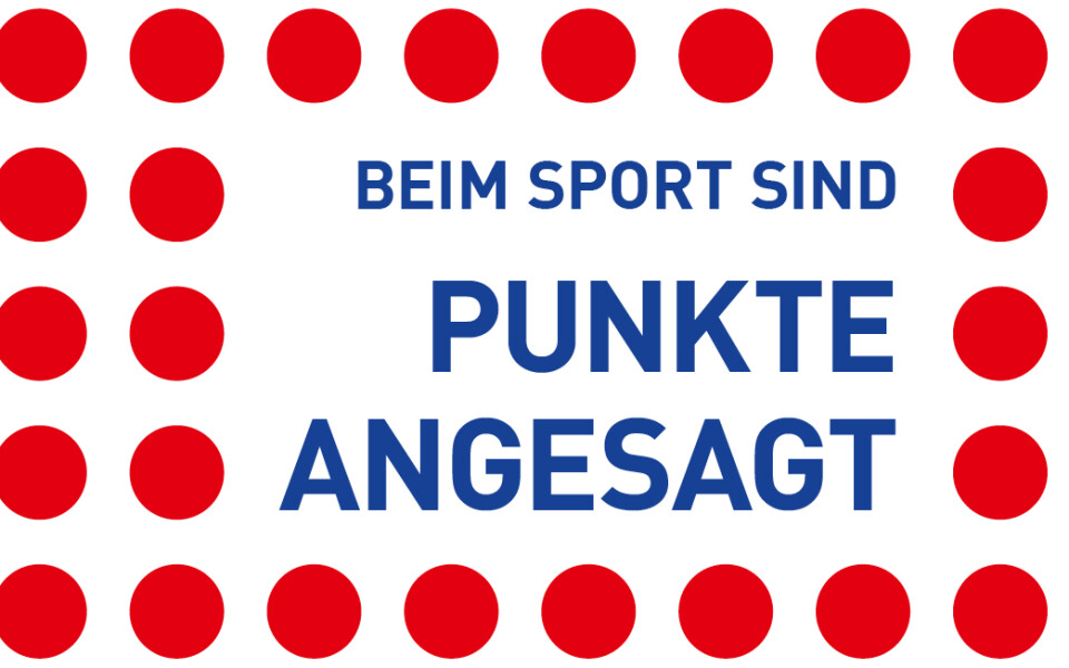 German sports graphic with a red dotted border surrounding the blue text 'POINTS ARE THE NAME OF THE GAME IN SPORTS'.