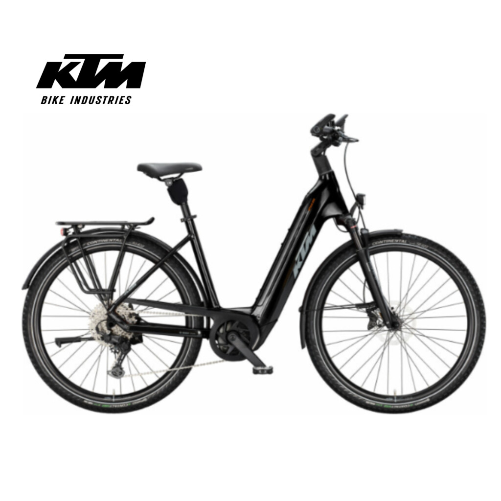 Silver KTM full-suspension E-mountain bike, a high-performance E-MTB for off-road adventures.