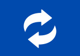Weißes Aktualisierungssymbol mit zwei Pfeilen, die einen Kreis bilden, auf blauem Hintergrund, das Neuladen oder Aktualisieren symbolisiert.